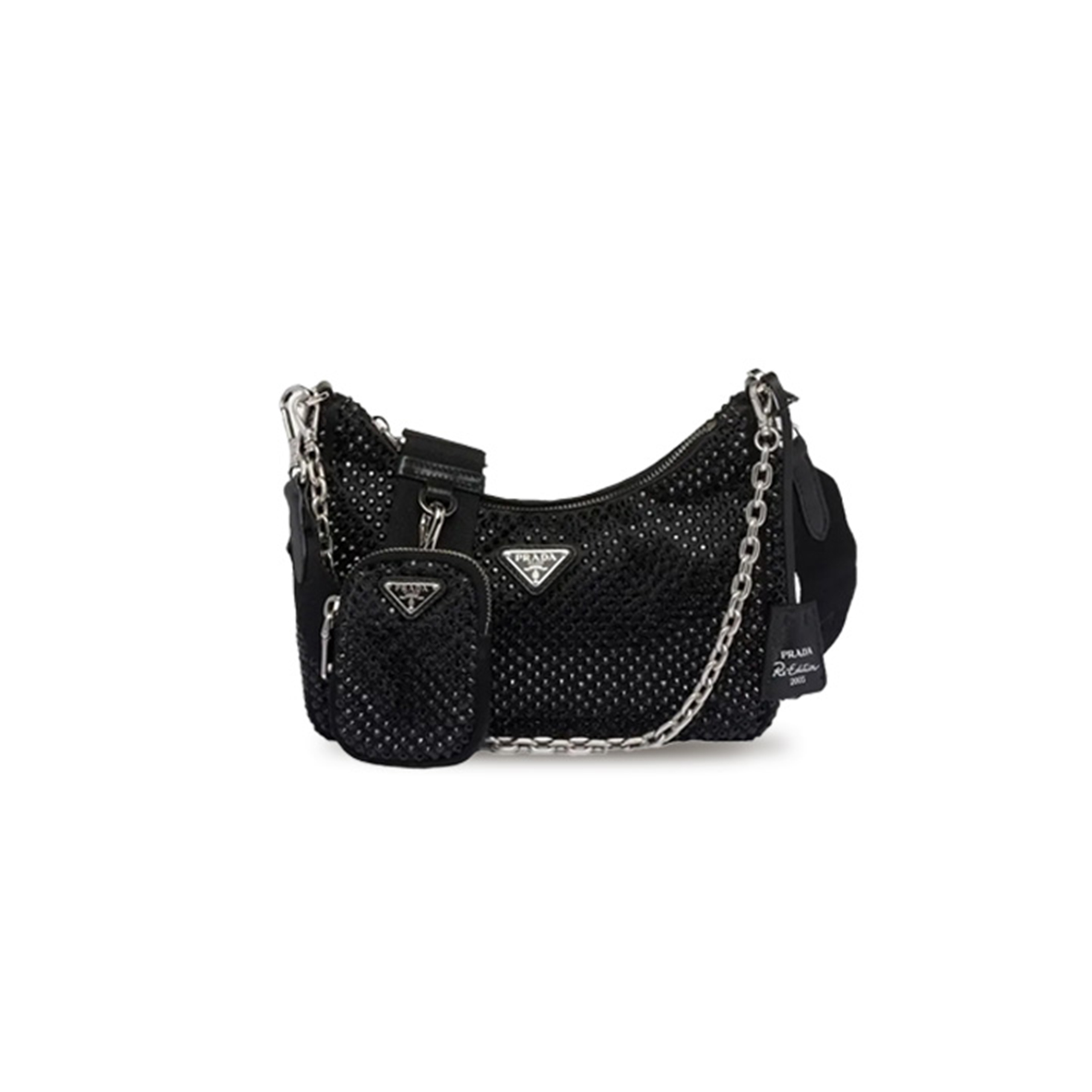 PRADA RE-EDITION 2005 CRYSTAL-EMBELLISHED SHOULDER BAG 1BH204 (22*12*6cm)
